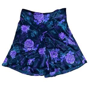 Vintage 90s Y2k Floral Asymmetrical Satin Skirt Whimsigoth Mid Length